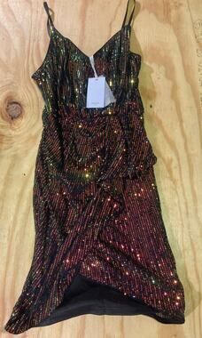 Grace Karin Women's Medium Iridescent Sequin Sleeveless Faux Wrap Dress